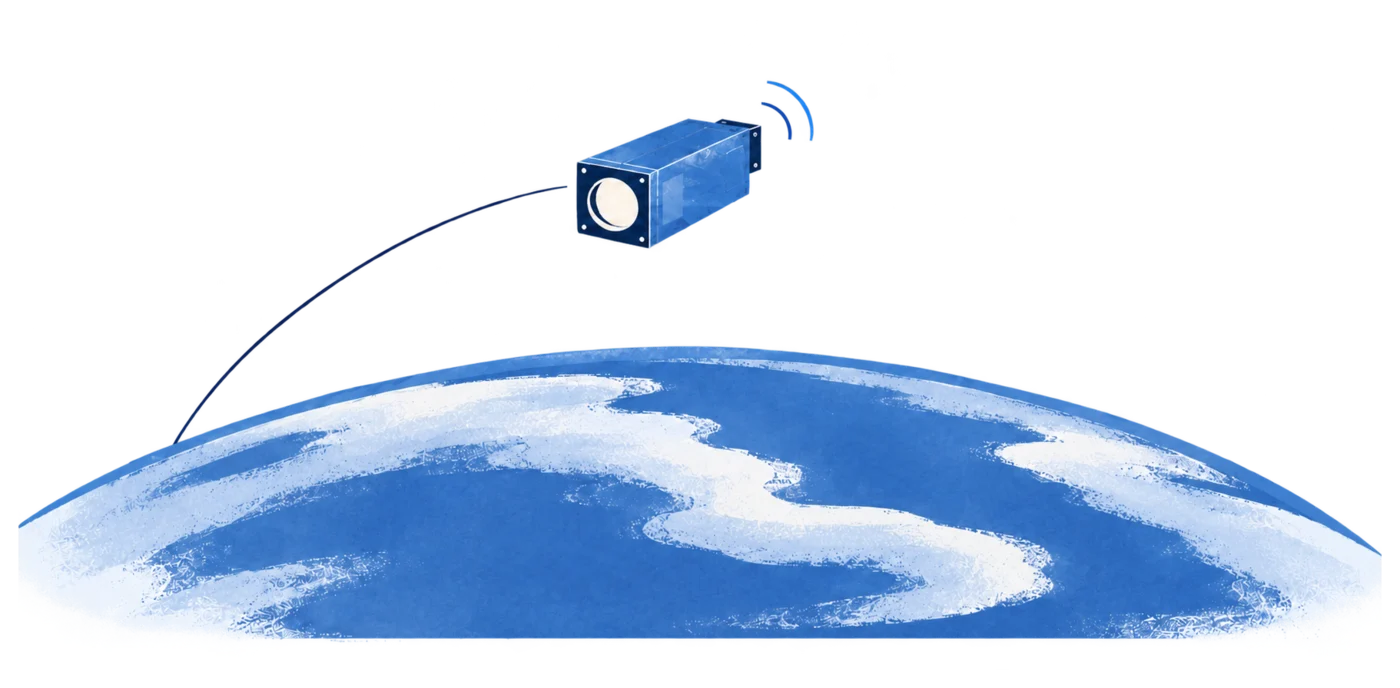 Illustration of the YPSat camera in orbit above Earth