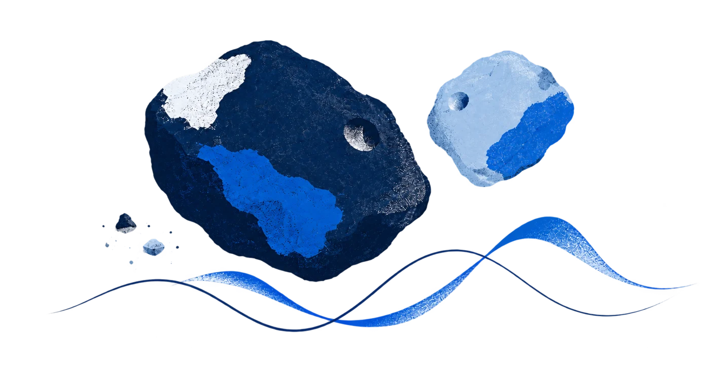 Illustration of Phobos and Deimos above spectral waves